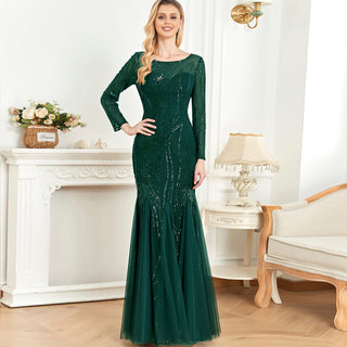 Sparkly Sequins Evening Dress Long Sleeves Wedding Party Maxi Dress Spring Green / M Sparkly Sequins Evening Dress Long Sleeves Wedding Party Maxi Dress Spring Green / M