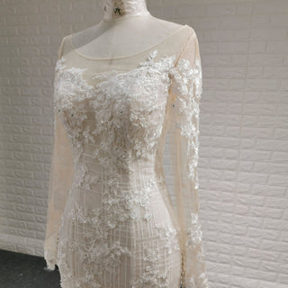 Long Sleeve Mermaid Style Lace Wedding Dress with Keyhole Back - Rosymae
