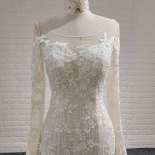 Long Sleeve Mermaid Style Lace Wedding Dress with Keyhole Back - Rosymae