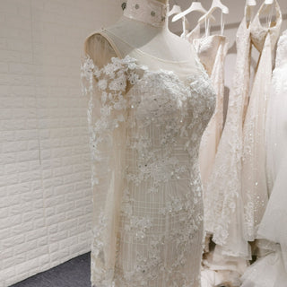 Long Sleeve Mermaid Style Lace Wedding Dress with Keyhole Back - Rosymae