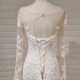 Long Sleeve Mermaid Style Lace Wedding Dress with Keyhole Back - Rosymae