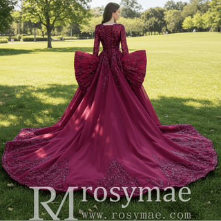 Long Sleeve Mermaid Tulle Sequins Prom Dress With Detachable Train - Rosymae