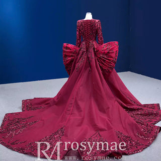 Long Sleeve Mermaid Tulle Sequins Prom Dress With Detachable Train - Rosymae