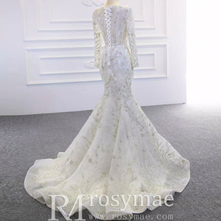 Long Sleeve Mermaid Wedding Dress with Detachable Skirt - Rosymae