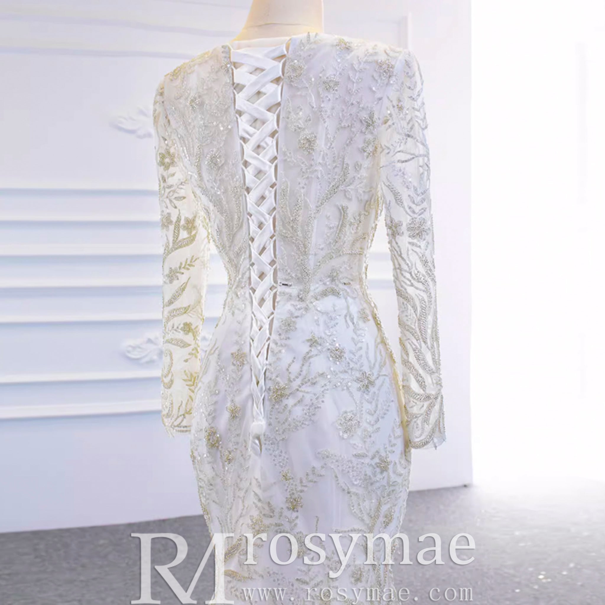 Long Sleeve Mermaid Wedding Dress with Detachable Skirt - Rosymae