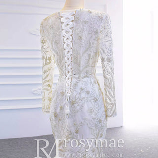 Long Sleeve Mermaid Wedding Dress with Detachable Skirt - Rosymae