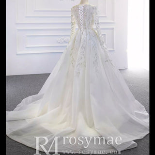 Long Sleeve Mermaid Wedding Dress with Detachable Skirt - Rosymae