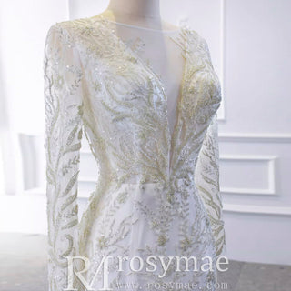 Long Sleeve Mermaid Wedding Dress with Detachable Skirt - Rosymae