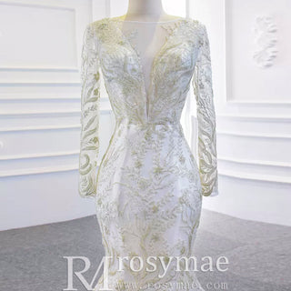 Long Sleeve Mermaid Wedding Dress with Detachable Skirt - Rosymae