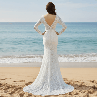 Long Sleeve Mermaid Wedding Dresses with Vintage Lace - Rosymae