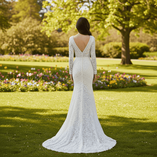 Long Sleeve Mermaid Wedding Dresses with Vintage Lace - Rosymae