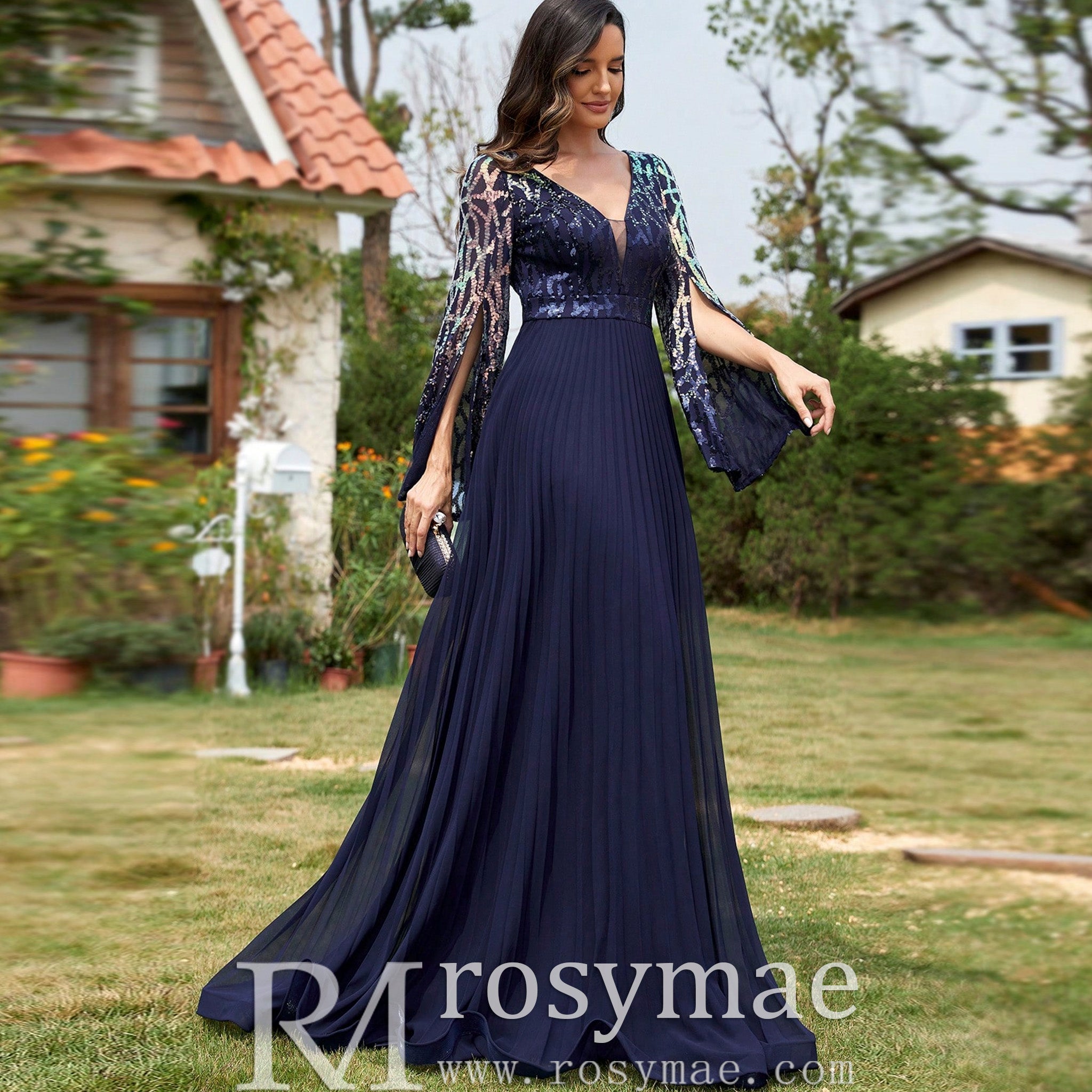 Elegant Long Sleeve Royal Blue Mother of The Bride and Groom Dresses Royal Blue / M Elegant Long Sleeve Royal Blue Mother of The Bride and Groom Dresses Royal Blue / M
