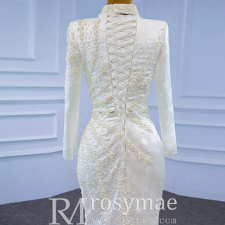 Long Sleeve O-Neck Mermaid Wedding Dress with Detachable Skirt - Rosymae