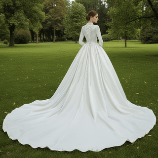 Long Sleeve O-Neck Mermaid Wedding Dress with Detachable Skirt - Rosymae