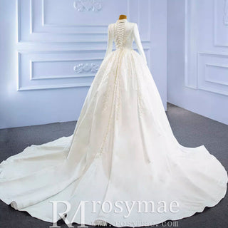 Long Sleeve O-Neck Mermaid Wedding Dress with Detachable Skirt - Rosymae