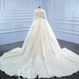 Long Sleeve O-Neck Mermaid Wedding Dress with Detachable Skirt - Rosymae