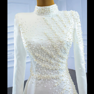 Long Sleeve O-Neck Mermaid Wedding Dress with Detachable Skirt - Rosymae
