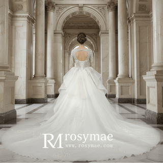 Long Sleeve Queen-ann Neckline Wedding Dresses with Keyhole - Rosymae