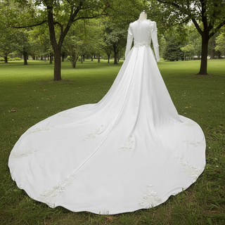 Elegant A-line Satin 3D Petals Wedding Dresses with Long Sleeve