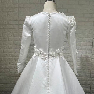 A-line Satin 3D Petals Wedding Dresses with Long Sleeve