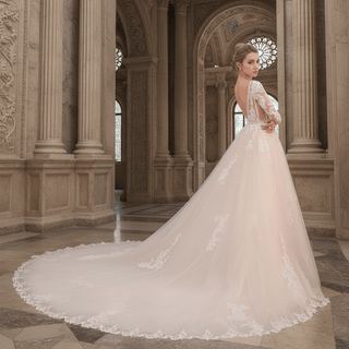 Long Sleeve See Through Tulle A-Line Wedding Dresses - Rosymae