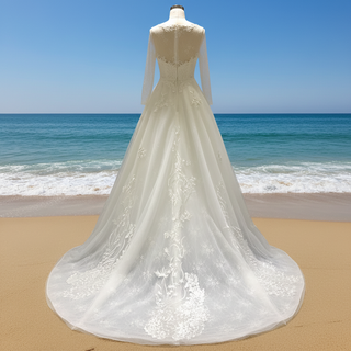 long-sleeve-soft-tulle-and-lace-bridal-wedding-gown-with-sheer-neck