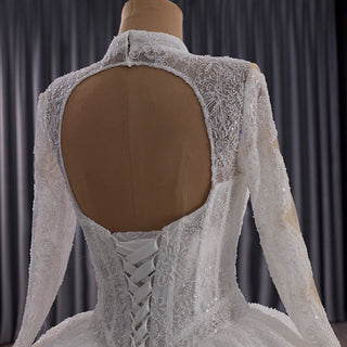 Unique Ball Gown Queen Ann Sparkly Wedding Dress with Multi Keyhole