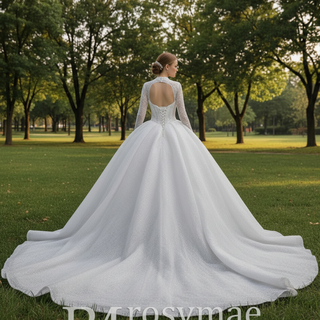 Unique Ball Gown Queen Ann Sparkly Wedding Dress with Multi Keyhole