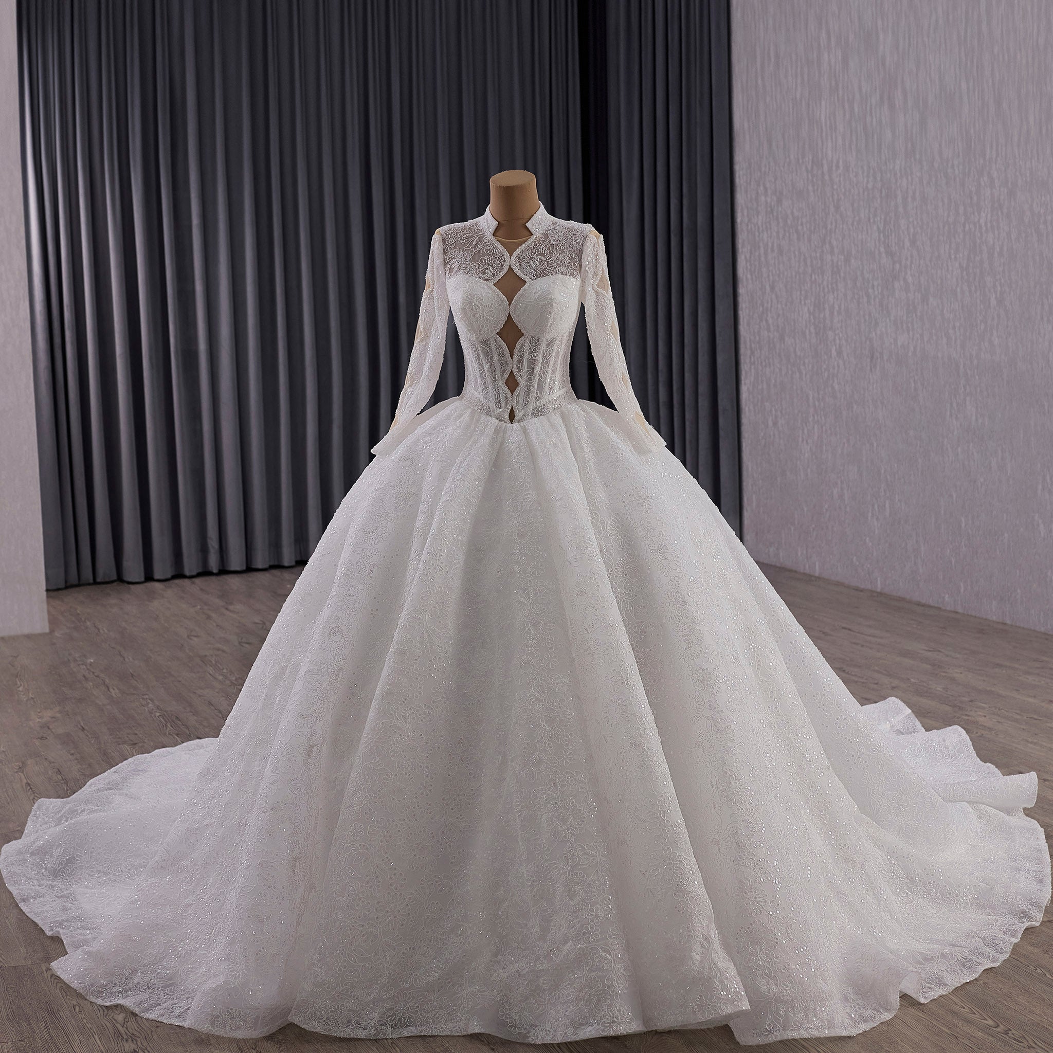 Unique Long Sleeve Queen Ann Sparkly Wedding Dress with Multi Keyhole Rosymae Unique Long Sleeve Queen Ann Sparkly Wedding Dress with Multi Keyhole Rosymae