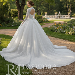 Unique Ball Gown Queen Ann Sparkly Wedding Dress with Multi Keyhole