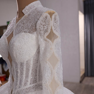 Unique Ball Gown Queen Ann Sparkly Wedding Dress with Multi Keyhole