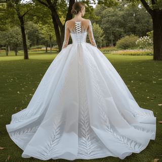 Long Sleeve Sparkly Lace Ball Gown Wedding Dress - Rosymae