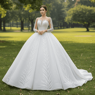 Long Sleeve Sparkly Lace Ball Gown Wedding Dress - Rosymae