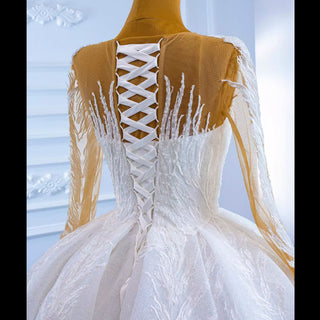 Long Sleeve Sparkly Lace Ball Gown Wedding Dress - Rosymae