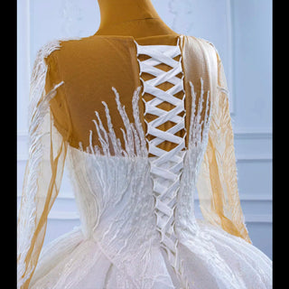 Long Sleeve Sparkly Lace Ball Gown Wedding Dress - Rosymae