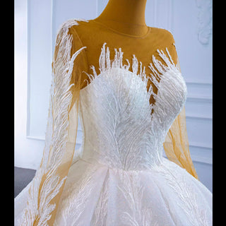 Long Sleeve Sparkly Lace Ball Gown Wedding Dress - Rosymae