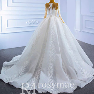 Long Sleeve Sparkly Lace Ball Gown Wedding Dress - Rosymae