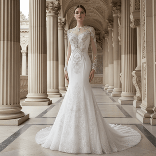 Long Sleeve Sparkly Mermaid Wedding Dress with Train