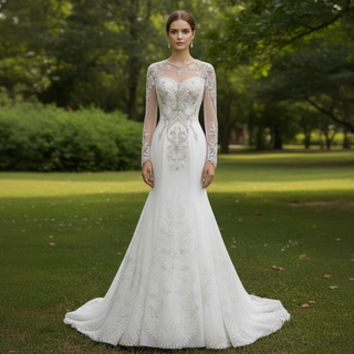 Long Sleeve Sparkly Mermaid Wedding Dress with Train