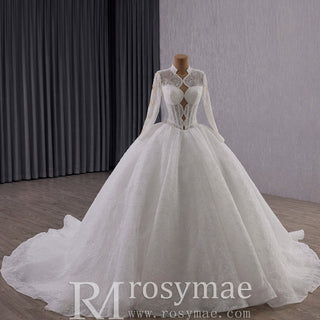 Unique Ball Gown Queen Ann Sparkly Wedding Dress with Multi Keyhole