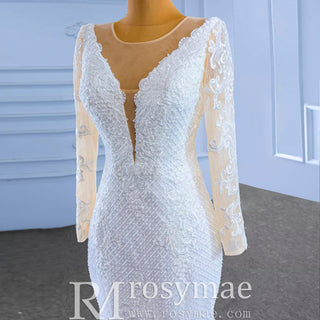 Long Sleeve Trumpet Embroidery Lace Wedding Dress - Rosymae