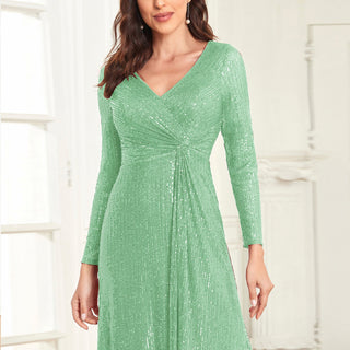 Long Sleeve V-Neck Fit Maxi Formal Gown Evening Dress For Women - Rosymae