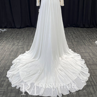 Long Sleeve V-neck Sheath Wedding Dresses With Lace for Elegant Bride - Rosymae