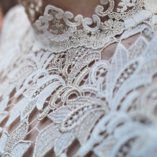 Intricate Lace Midi Length Long Sleeve Wedding Dress with Mock Neckline