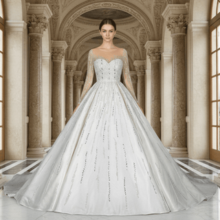 Long Sleeves Luxury Ballgown Wedding Dress with Sparkle Beaded - Rosymae