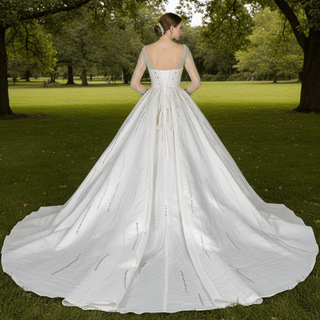 Long Sleeves Luxury Ballgown Wedding Dress with Sparkle Beaded - Rosymae