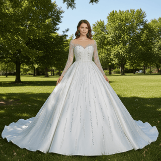 Long Sleeves Luxury Ballgown Wedding Dress with Sparkle Beaded - Rosymae