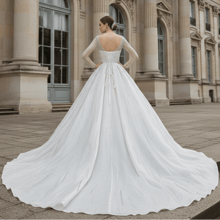 Long Sleeves Luxury Ballgown Wedding Dress with Sparkle Beaded - Rosymae