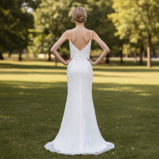 Glamorous Spaghetti Strap Long Fishtail Wedding Dress