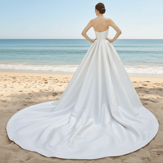 Low Back Strapless Satin A-line Wedding Dress with Beading - Rosymae